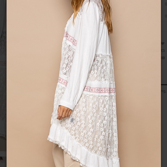 POL Lace Cardigan Women’s Cover Up Open Shirt Lace and Ruffle Contrast Boho #S25 - Picture 4 of 12